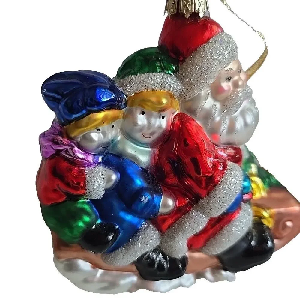 Lao Mai Blown Glass Christmas Ornament Santa On Sleigh Sled Kids Tree 5